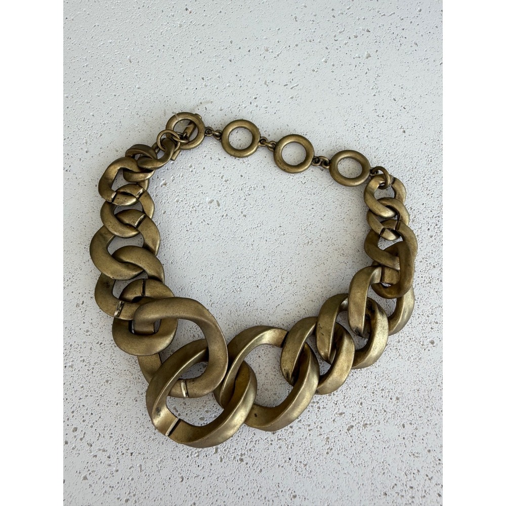 Heavy Antique Brass‎ Tone Chunky Chain Statement Necklace Bold Bib Collar